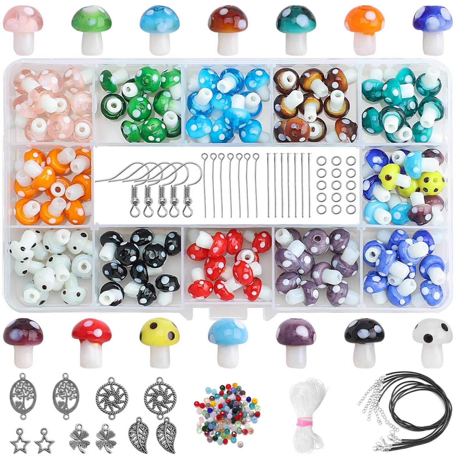 CIYISON 15Girds Mixed Color Bead Kit Mushroom Shape Lampwork Glass Bead with 2mm Hole