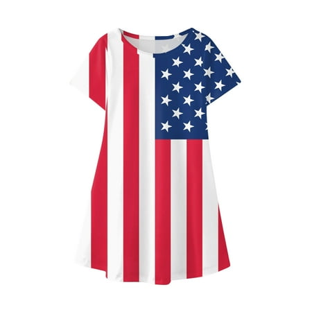 

Penkiiy Toddler Baby Girls Independence Day Fashion Cute Short Sleeve Artistic Style Prints Dress 8 Years Dark Blue on Sale