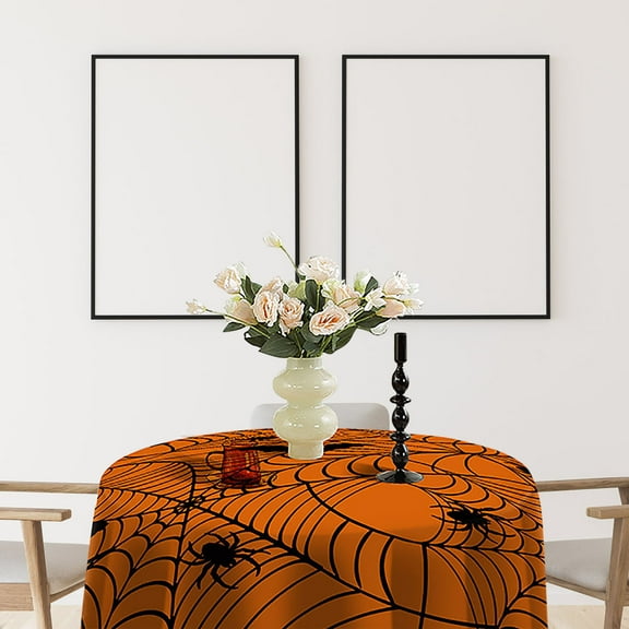 Halloween Oil Resistant Round Tablecloth Digital Print Waterproof Party Dining Table Cover - Thematic Design Easy Clean for Home Kitchen Decor(A)