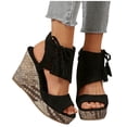 thumbnail image 4 of HWRETIE Womens Sandals – Fashion Casual Round Head Comfy Open-Toed Beach Sandals With A Sloping Roman Heel Designed Cushioning And A Secure Fit For Effortless Style Black/41, 4 of 9