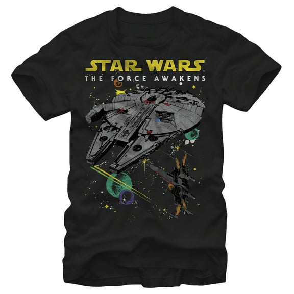 Men's Star Wars The Force Awakens Millennium Falcon and X-Wing Graphic Tee Black Medium