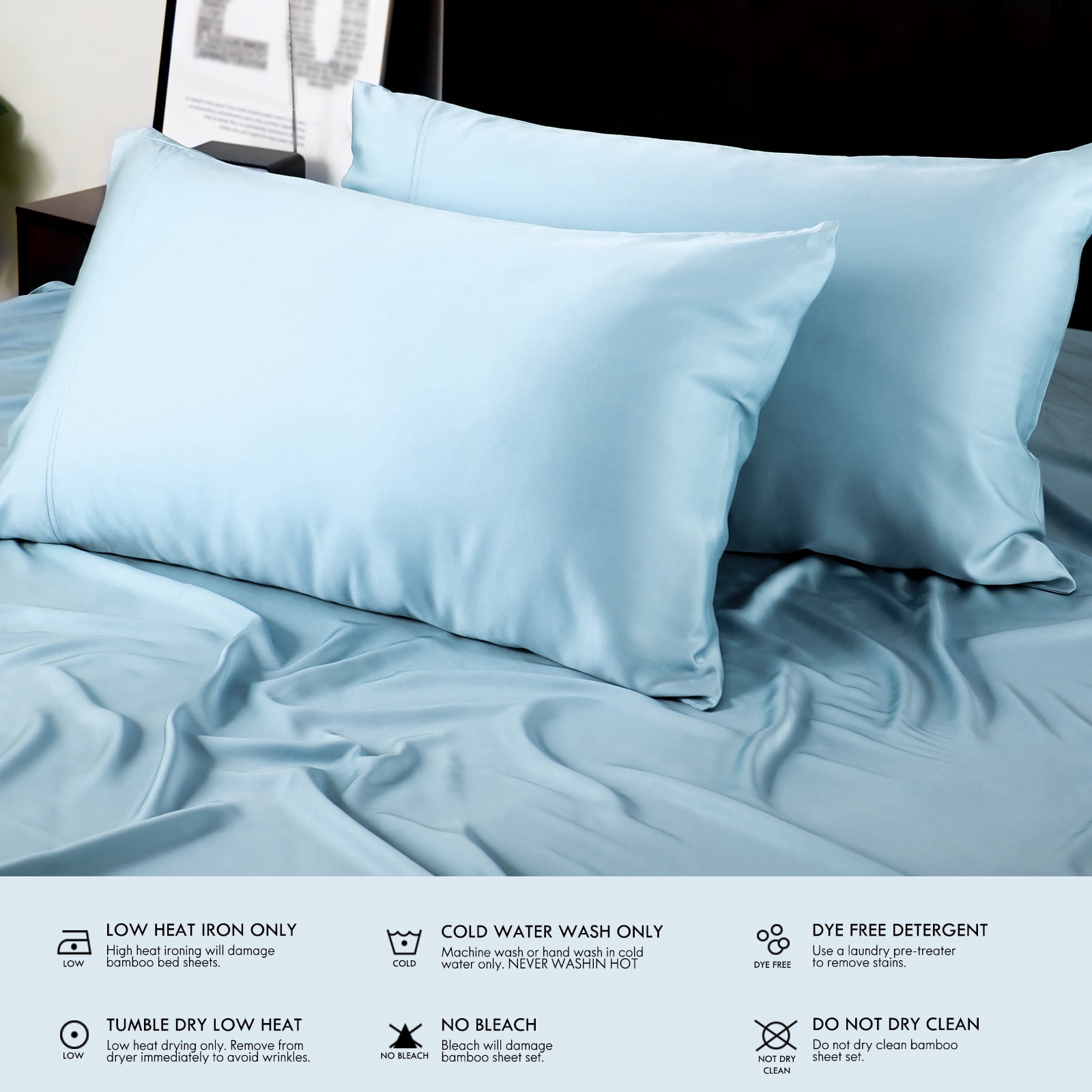 ClevaHome 4-Piece Full Bamboo Bed Sheet Set, 100% Organic Cooling Fabric, 16" Deep Pocket, Light blue