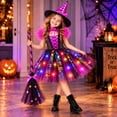 thumbnail image 2 of 2026 G`irls Halloween LED Light Up Witch Tutu Dress Set, 5 Piece Outfit with Hat Broom Collar for Holiday Party 3-16 Years, 2 of 4