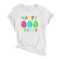 thumbnail image 3 of EQWLJWE Workout Shirts for Women Casual Happy Easter Graphic Solid Color Short Sleeves Round-Neck Loose Summer Blouse Tops for Dating, 3 of 4