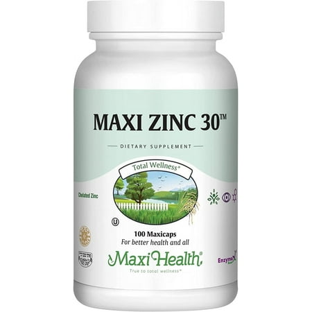 Maxi Health Zinc 30 mg – Immune & Skin Support – 100 Vegetarian Capsules – Kosher Supplement