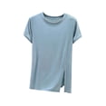 thumbnail image 3 of Rvasteizo Blouses for Women Fashion Short Sleeve Round Neck Summer Solid Side Slit Casual Light Ladies Daily Relaxed Shirt Top, 3 of 5