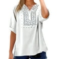 thumbnail image 2 of Women's Long Sleeve T-shirt 3/4 Sleeve Linen Shirts For Women 2025 Cotton Summer Retro Embroidered Boho Tops Casual Trendy Vacation Blouse,White Women's Long sleeve T-shirt XXL, 2 of 6