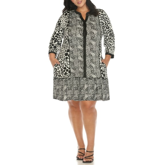 White Mark Women's Plus Size Leopard Print Shift Dress