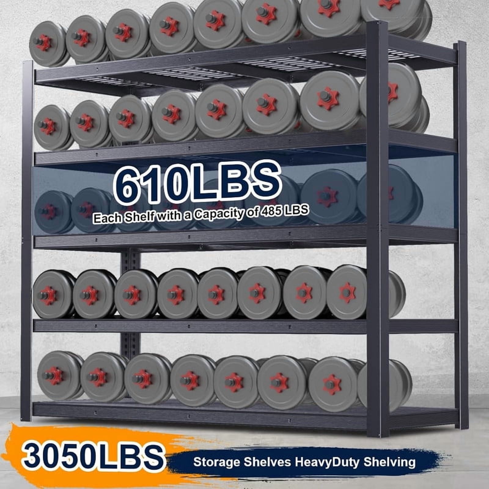 72''H Garage Shelving Unit, Black Storage Shelf, 5 Tiers Storage Racks, Free Standing Heavy Duty Metal Adjustable Shelves