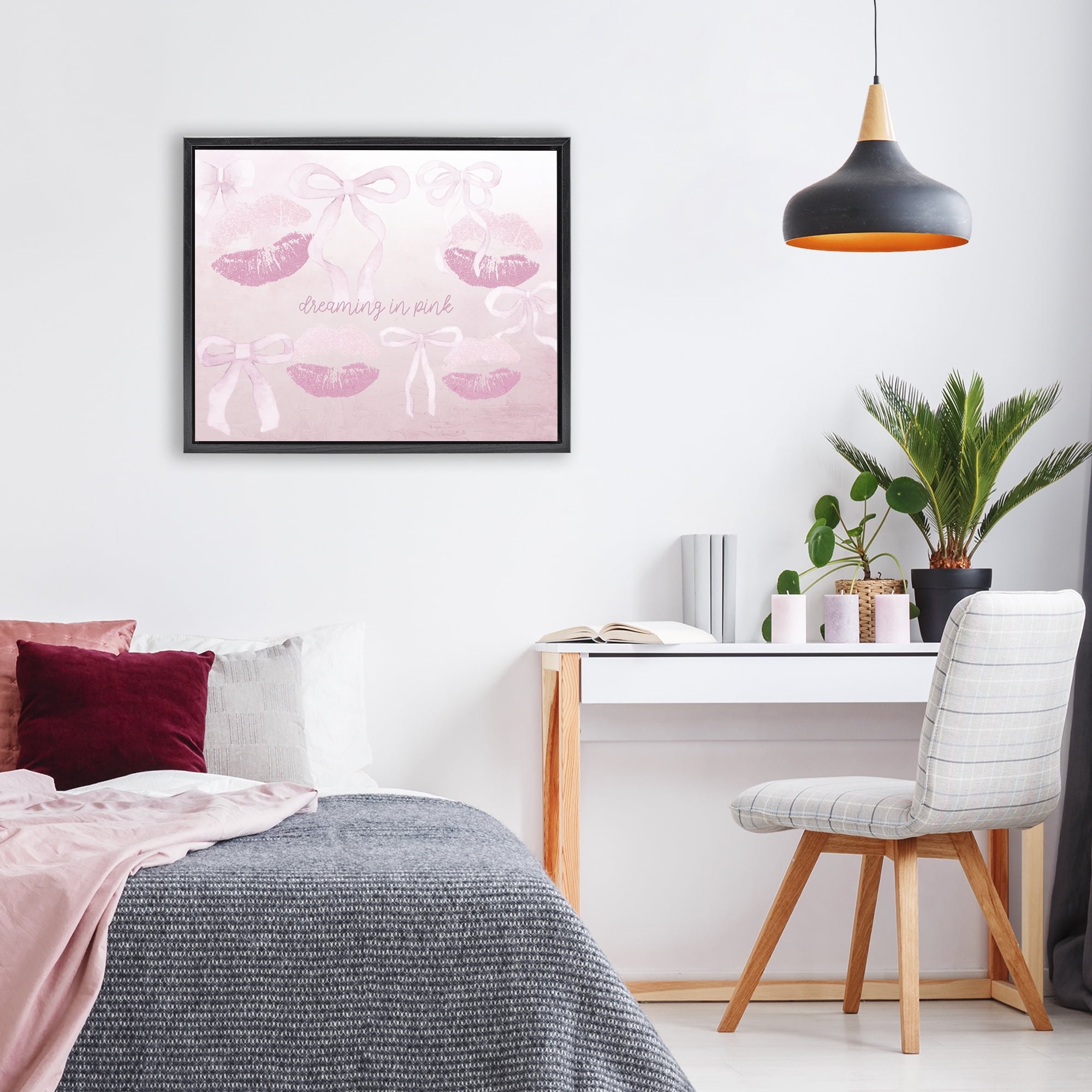 Dreaming In Pink Black Framed Floater Canvas Wall Art, design by Kim Allen
