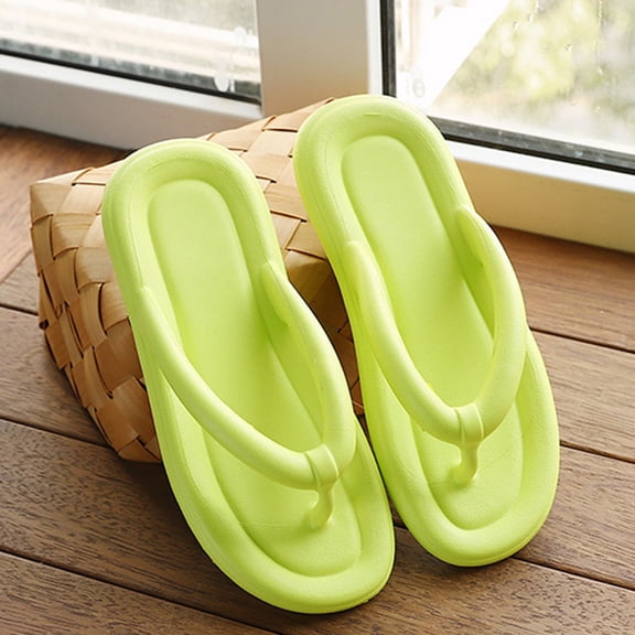 Wide Flip Flops for Women Rubber Shower Thong Basic Walking Sandals Summer Indoor Shoes (Yellow 6.5)