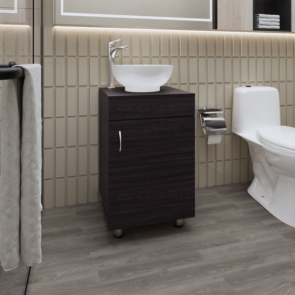 17.7" Wenge Bathroom Vanity with Integrated Sink - Compact Storage Cabinet for Small Bathrooms (17.7"L X 17.7"W X 28.5"H)