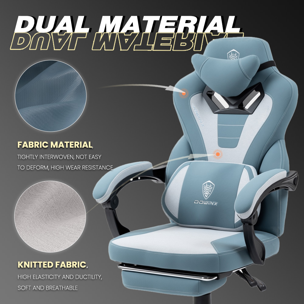 GOOSEA Gaming Chair with Footrest and Lumbar Massage, High Back Ergonomic Computer Desk Chair, Big and Tall Office Chair with Retractable Footrest, 300lbs, Blue