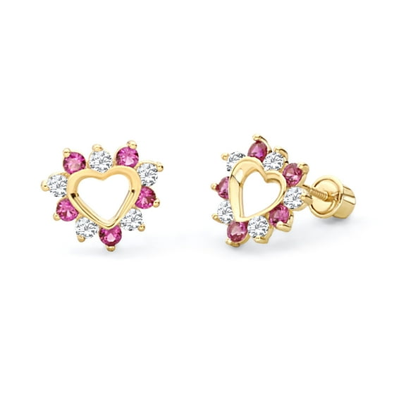 Wellingsale 14K Yellow Gold Polished Heart Stud Earrings With Screw Back