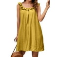 thumbnail image 1 of Women Solid Color Ruffle Trim Backless Sleeveless Beach A-Line Mini Dress, 1 of 6
