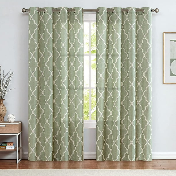Curtains Sage Linen Living Room Ds Light Filtering Moroccan Tile Print Window Treatment For Bedroom Curtain Flax Textured Geometry Lattice Grommet Dining 108 Inch Length 2 Panels Com Curtains Sage Linen Living Room Ds, Sage Green Curtains Living Room