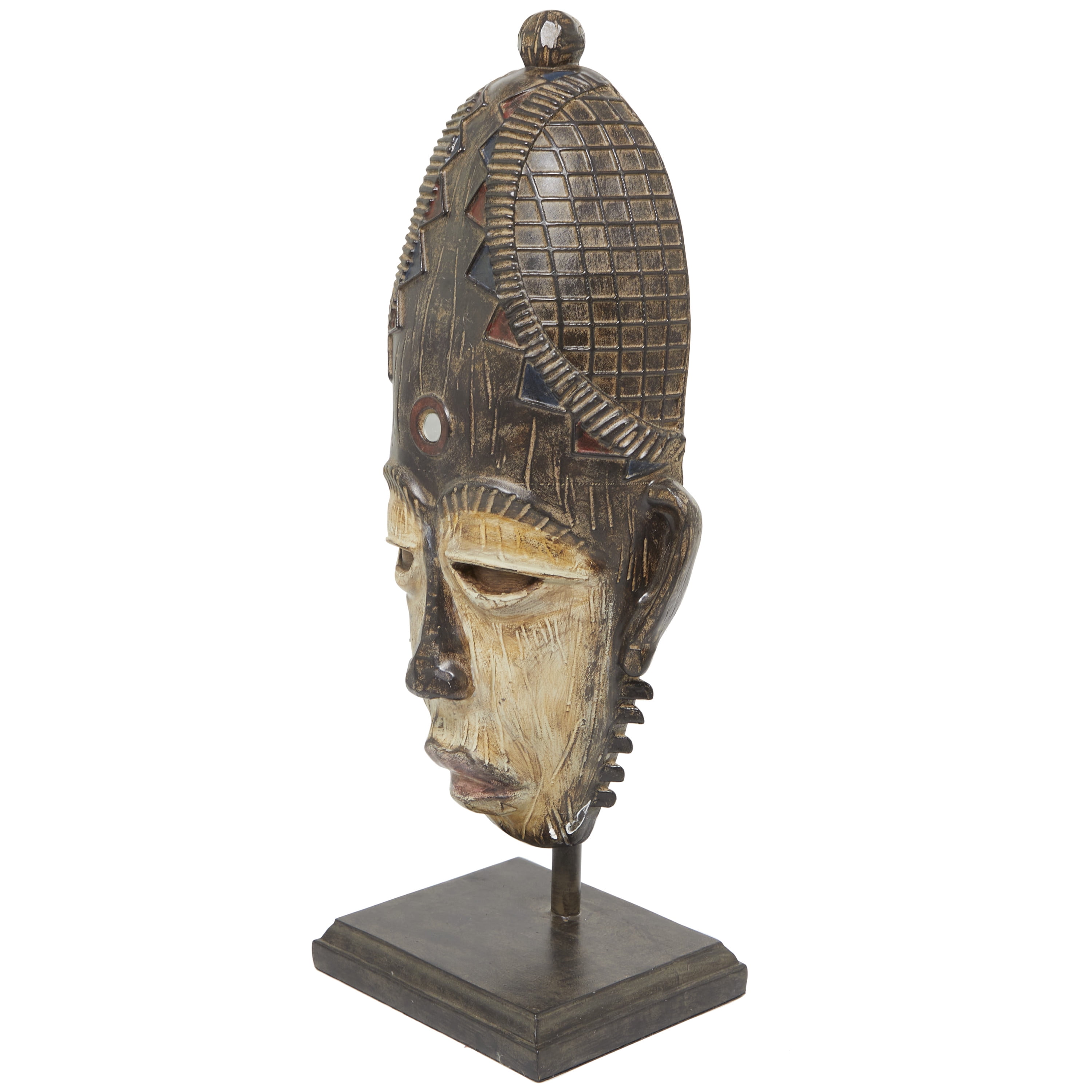 8" x 21" Brown Polystone Primitive African Mask Sculpture, by DecMode