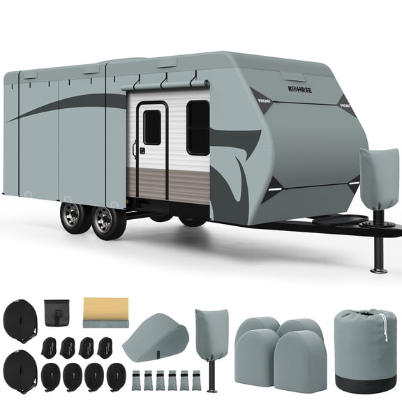 Kohree Travel Trailer RV Cover, Fits 20‑22 ft, 7‑Layer Heavy‑Duty Fabric, Front‑Back Installation Markers, Anti‑UV, Waterproof, Windproof, Snowproof