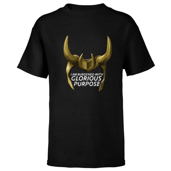 Marvel Loki Horned Helmet Burdened with Glorious Purpose - Short Sleeve T-Shirt for Kids – Customized-Black