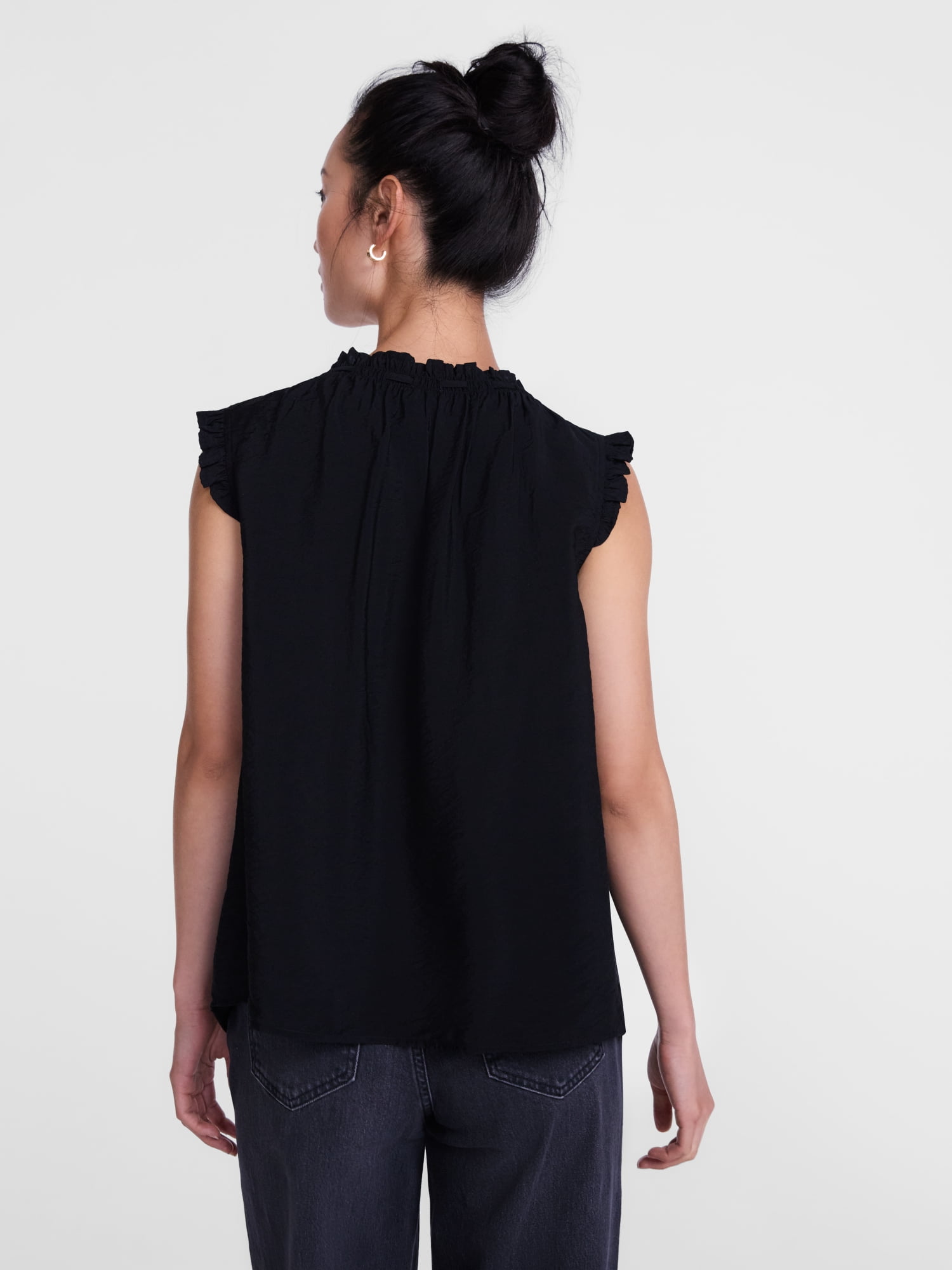 Scenario Women's and Women's Plus Ruffle Neck Tank Top with Tie Front, Sizes XS-4X