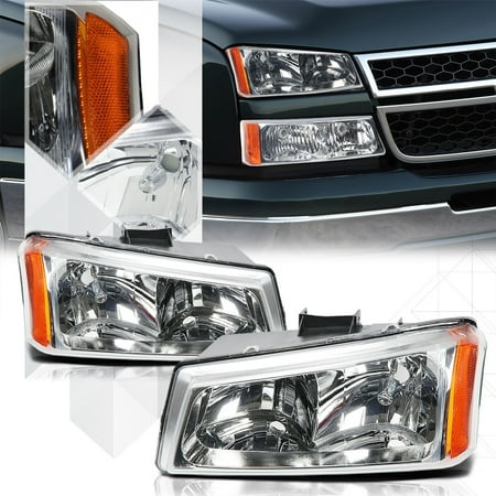 Chrome Housing Headlight Amber Corner Signal For 03 07 Chevy Chrome Housing Headlight Amber Corner Signal For 03 07 Chevy Silverado Avalanche 04 05 06