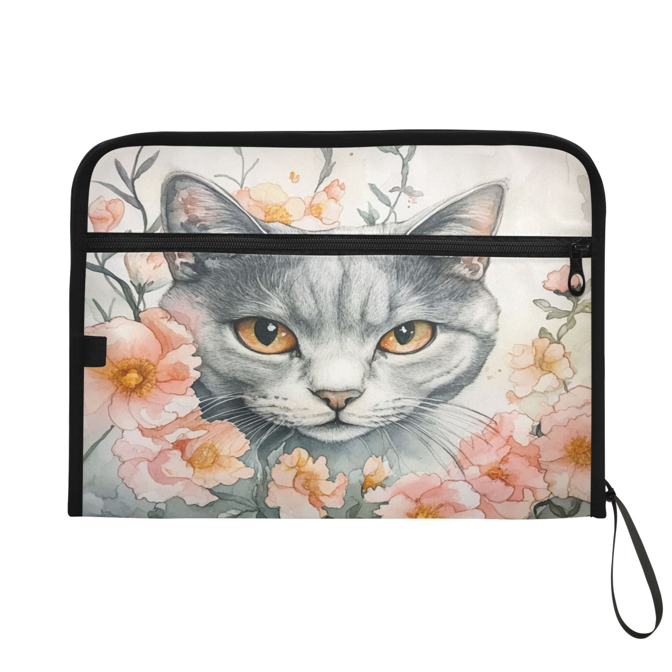 WOBOGO White Cat with Flower Expanding File Folder Letter Size Accordion Filing Organizer 13 Pocket Separate Organ Pocket