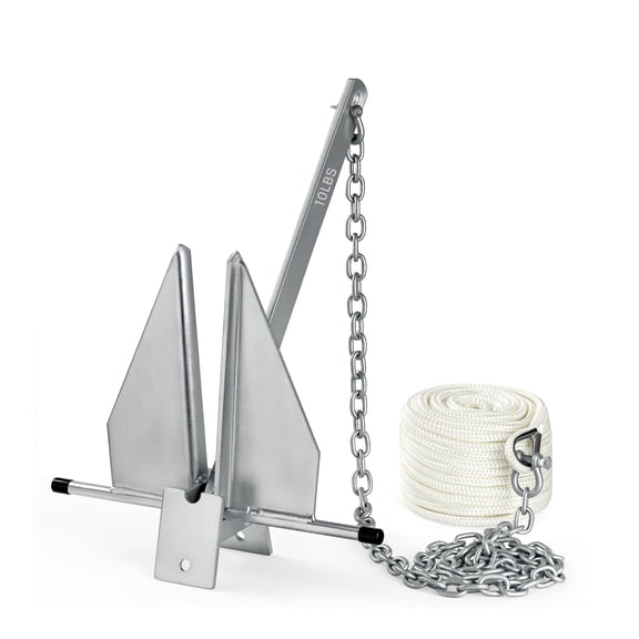 10 lb Galvanized Fluke Boat Anchor Kit with 5/16" x 75 ft Rope for Pontoons, Dinghies, Fishing Boats, Bass Boats