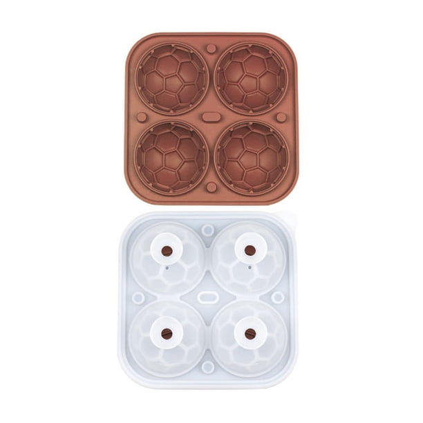 Moldes de silicona de 1 pieza con forma de balón de fútbol para cubitos de hielo,ideales para cócteles de whisky. Bandejas grandes para cubitos de hielo con tapa para congelador (marrón). Rkxzt