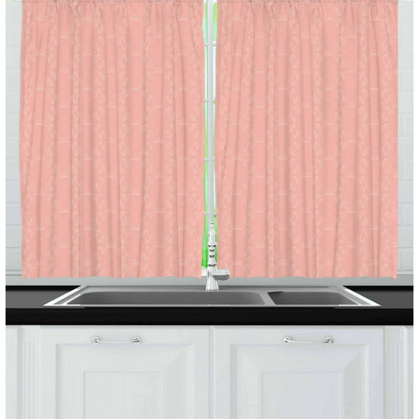 Peach Curtains 2 Panels Set, Soft Colored Background with Crowns and