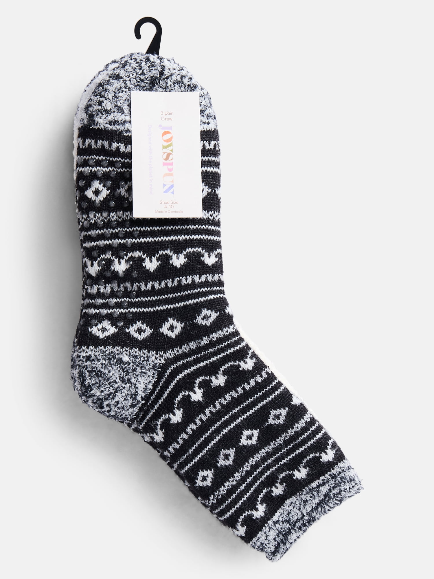 Joyspun Women's Double Layer Crew Lounge Socks, 3 Pack, Shoe Sizes 4-10