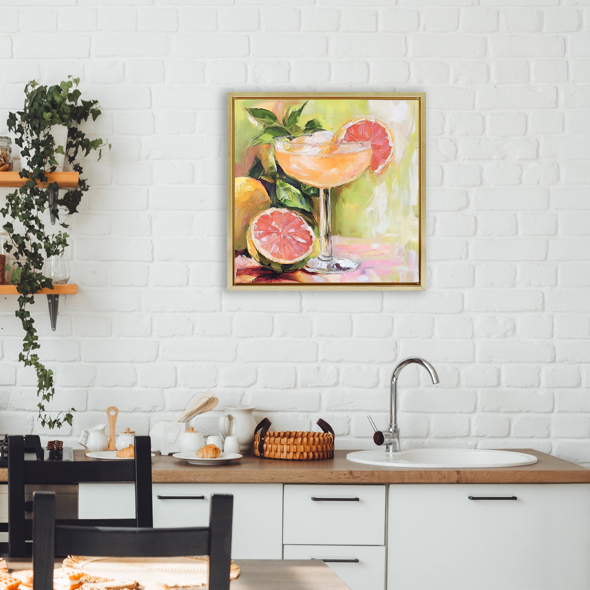 Stupell Industries Grapefruit Summer Cocktail Gold Framed Floater Canvas Wall Art, design by Riley B