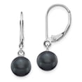 thumbnail image 4 of 14K White Gold Plated 7-7.5mm Black Round FWC Pearl Leverback Dangle Earrings, 4 of 7