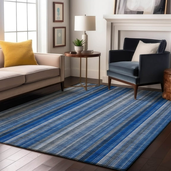 Addison Rugs Mayfield Washable Transitional Stripes Blue Rectangle Rug, 10' x 14'