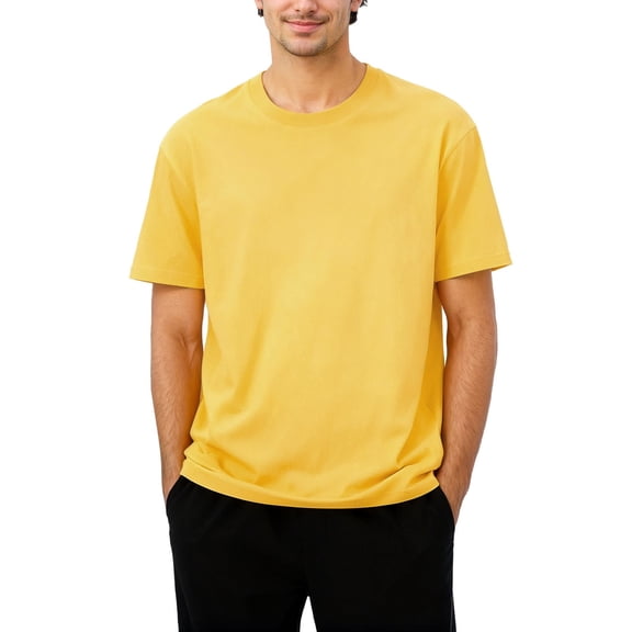 Aihuaihua Beach T Shirts for Men Crew Neck Short Sleeve Regular Fit Cotton Men's T-Shirt Vintage Work Clothes for Men Yellow S