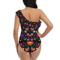 thumbnail image 5 of Gaeub Colorful Floral2 Women's One Shoulder Ruffle Tummy Control Swimwear for Swimming Surfing Beach Party - Medium, 5 of 8