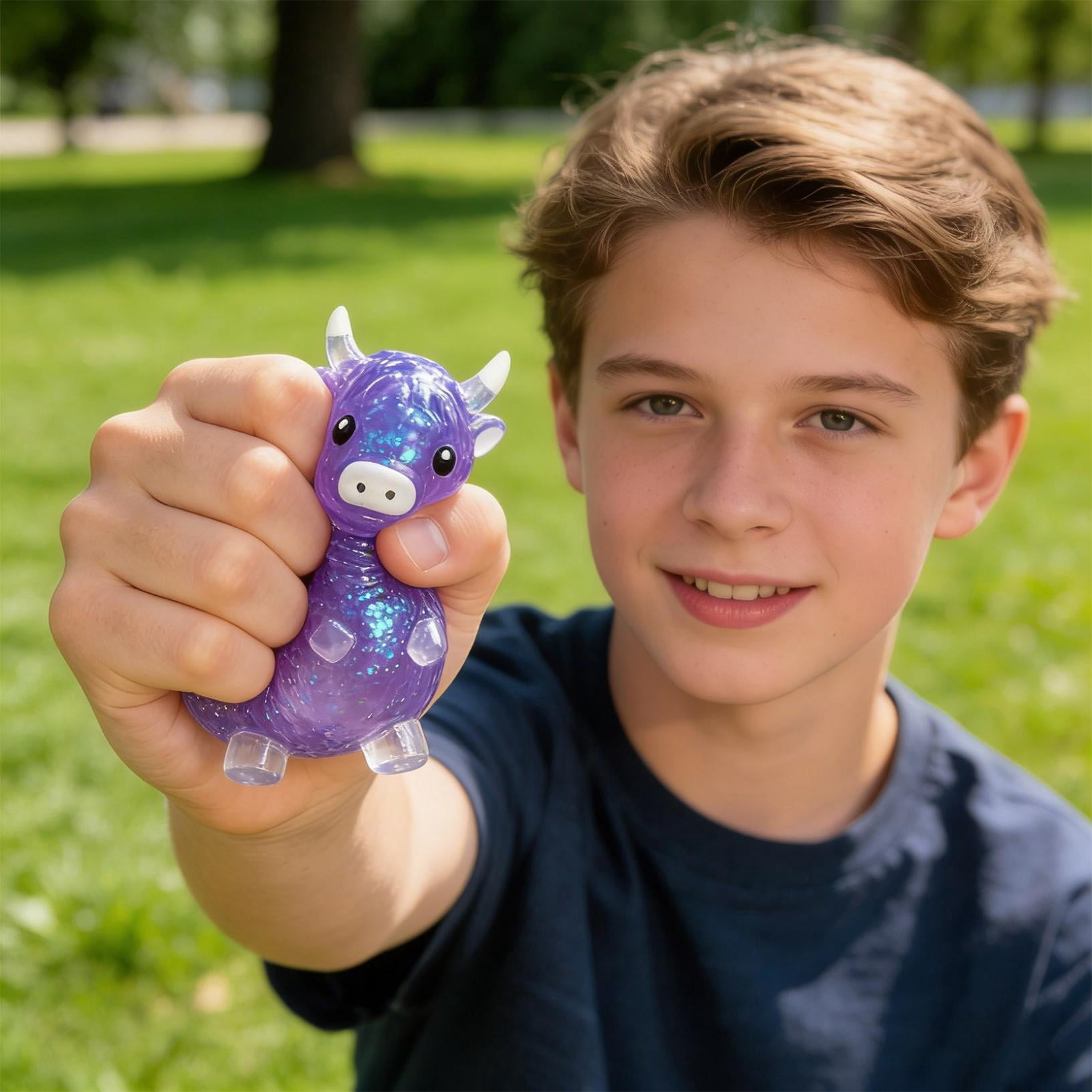 Highland Cow Stress Balls, Slow Rising Squeeze Sensory Balls, PU Foam Anxiety Relief Fidget Toys, Cute Party Favors & Prize Gifts for Adults & Office(Purple)