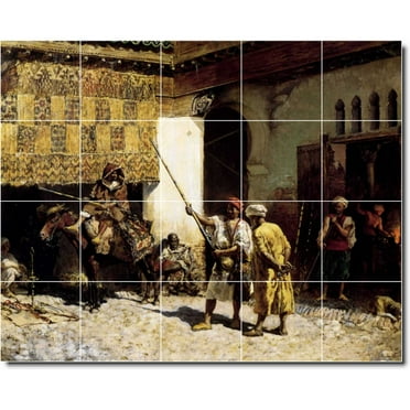 Ceramic Tile Mural-Edwin Weeks Historical Backsplash Tile Mural 21. 21.25" w x 17" h using (20) 4.25 x 4.25 ceramic tiles