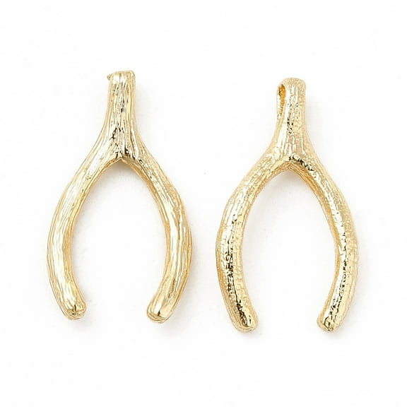 Brass Pendants Wish Bone Lucky Charm Real 18K Gold Plated 17x9x3mm Hole: 1.2mm DIY