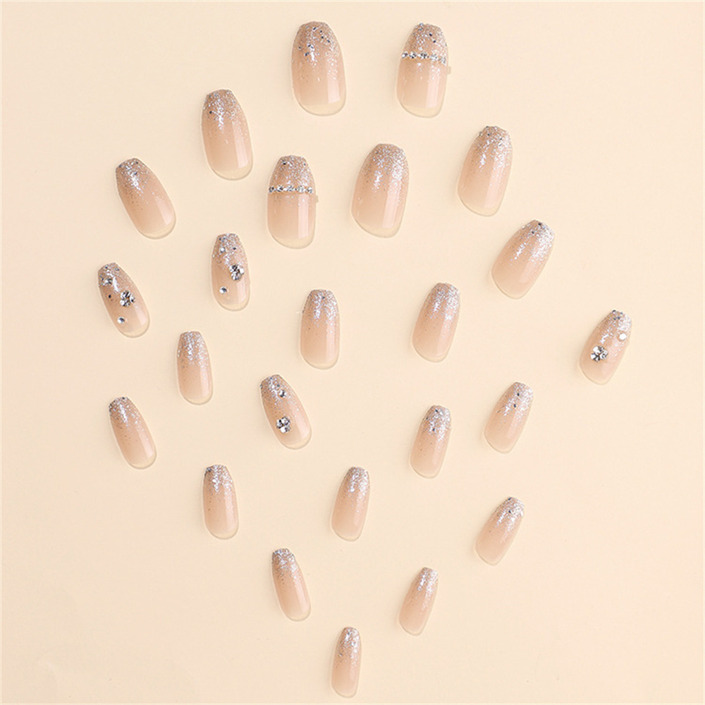 24pcs Glitter Diamond Artificial Nails Recyclable Full Cover Nail