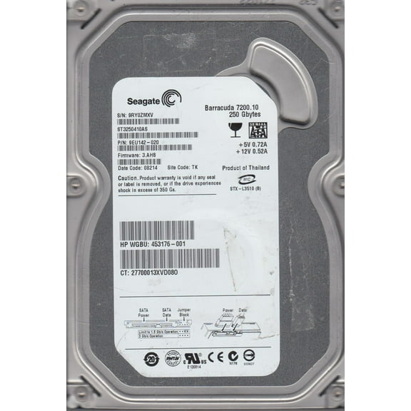 ST3250410AS, 9RY, TK, PN 9EU142-020, FW 3.AHB, Seagate 250GB SATA 3.5 Hard Drive