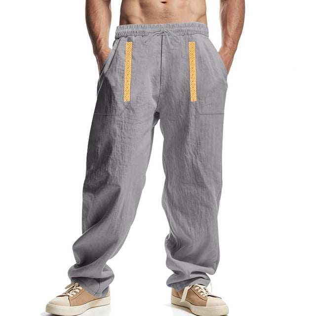 Pantalones largos para hombre, informales, holgados, de pierna ancha, con bolsillos con cordón, para playa, para hacer ejercicio, rectos, de poliéster.