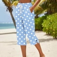 thumbnail image 6 of Hilenly Cotton Capri Pants for Women Loose Fit Casual Straight Leg Drawstring Elastic Waist Cropped Pant Summer Polka Dot Pants, 6 of 6
