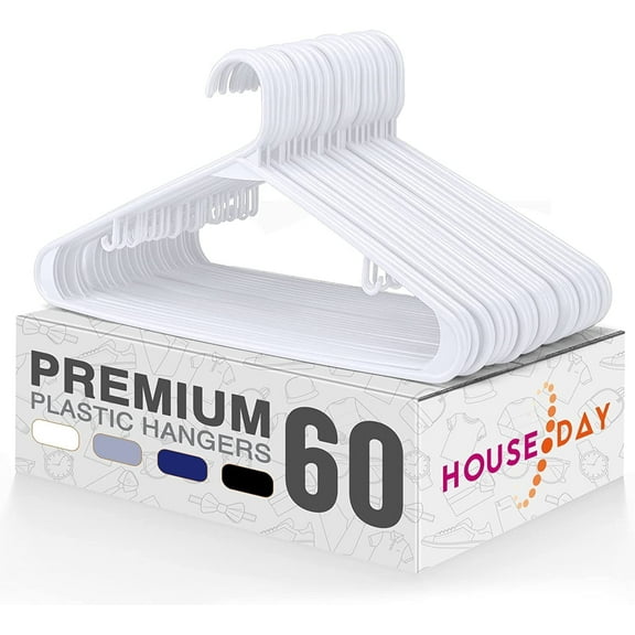 Cozymood Plastic Hangers 60pack Durable White Clothes Hangers Lightweight Adult Space Saving Hangers fit for Shirt Dress Jacket