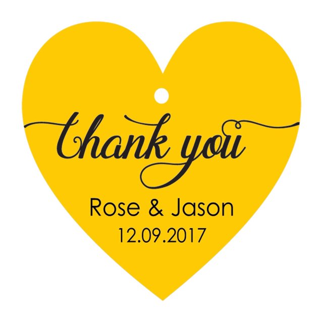 100 PCS Personalized Wedding Favor Gift Tags Thank You Custom Made Heart Shape Hang Tags
