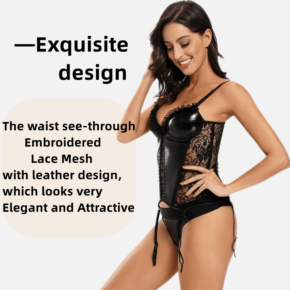 Women's Sexy Corset Leather Lingerie for Women Gothic Black Bustiers 