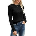 thumbnail image 3 of Langwyqu Fall Winter Women Long Sleeve Cable Knit Sweater Pullover, 3 of 5