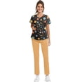 thumbnail image 6 of Minjewel Women's Plus Size Printed V-Neck Short Sleeve Scrubs for Women Set with Pockets, Fun & Colorful Animal Floral Scrub Set,Orange M, 6 of 7