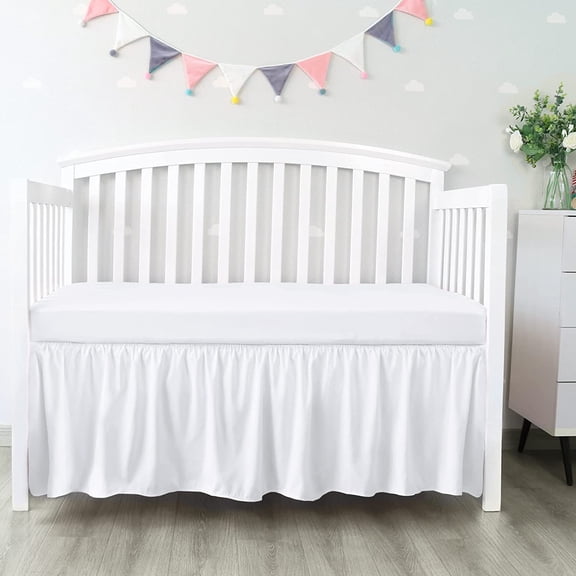 Crib Bed Skirt Grey 4 Sides Pleated Dust Ruffle Bed Skirt, Adjustable Nursery Crib Bedding for Baby Girls or Baby Boys, Fit All Standard Crib Toddler Bed Skirts Machine Wash