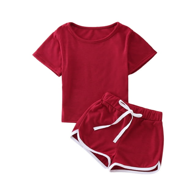 Sunnyoo Toddler Girls Clothes Outfits Ribbed Solid Short Sleeve T Shirt Shorts Set Summer Clothing Set