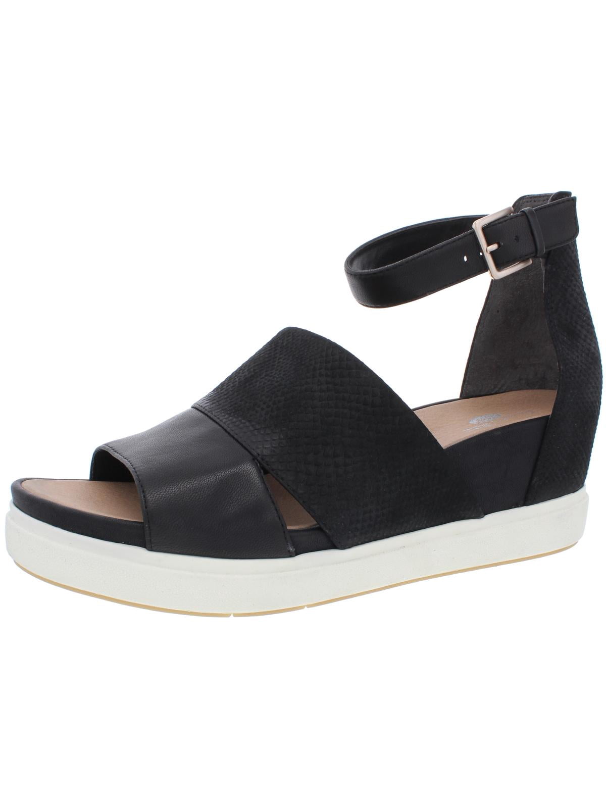 Leather Wedge Sandals Black 7.5 Medium 